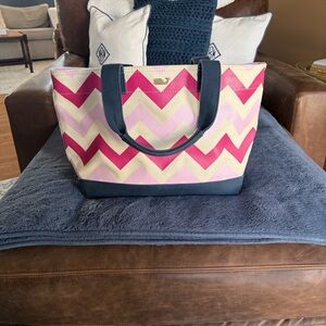 Vineyard Vines Chevron Boat Tote - Pink and Navy Coated Canvas